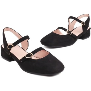 image:imageHee grand Mary Jane Chunky Heels for Women Dressy Closed Square Toe Ankle Buckles Block Heels Comfortable Suede Low Heel Office Work Pumps Slingback Sandals194black