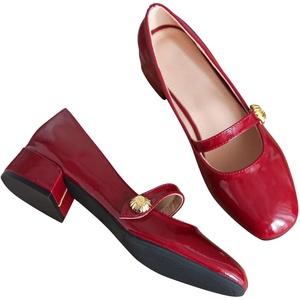 image:imageHee grand Mary Jane Chunky Heels for Women Shiny Patent Leather Dress Shoes Square Toe Block Heels Comfortable Mid Heel Work Pumps184red