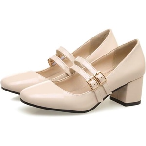 image:imageHee grand Mary Jane Chunky Heels for Women Square Toe Ankle Strap Block Heels Comfortable Mid Heel Work Pumps Patent Leather Dress Shoes188apricot