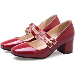 image:imageHee grand Mary Jane Chunky Heels for Women Square Toe Ankle Strap Block Heels Comfortable Mid Heel Work Pumps Patent Leather Dress Shoes188wine Red