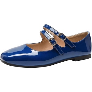 image:imageHee grand Mary Jane Flats for Women Patent Leather Dress Shoes Square Toe Adjustable Buckle Strap Ballet Flats495dark Blue