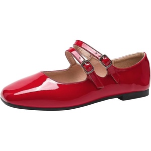 image:imageHee grand Mary Jane Flats for Women Patent Leather Dress Shoes Square Toe Adjustable Buckle Strap Ballet Flats495red
