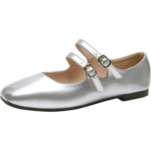 image:imageHee grand Mary Jane Flats for Women Patent Leather Dress Shoes Square Toe Adjustable Buckle Strap Ballet Flats495silver
