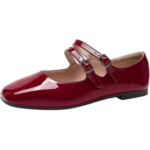 image:imageHee grand Mary Jane Flats for Women Patent Leather Dress Shoes Square Toe Adjustable Buckle Strap Ballet Flats495wine Red