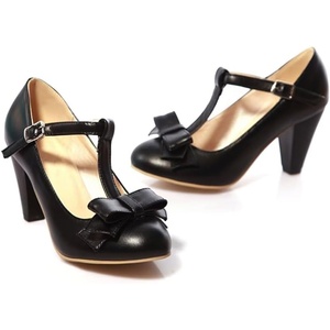 image:imageHee grand Mary Jane Heels for Women Closed Round Toe TStrap Bow Chunky Block Heels Soft Leather Office Work Pumps Wedding Dress Shoes Large Size190black