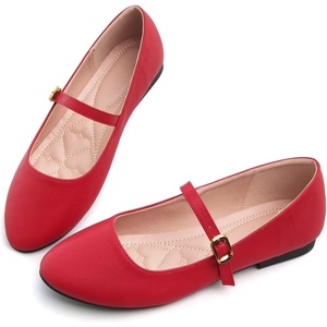 image:imageHee grand Mary Jane Shoes for Women Buckle Strap Ballet Flats Comfortable Leather Dress Shoes681redpu