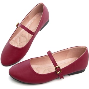image:imageHee grand Mary Jane Shoes for Women Buckle Strap Ballet Flats Comfortable Leather Dress Shoes681wine Redpu