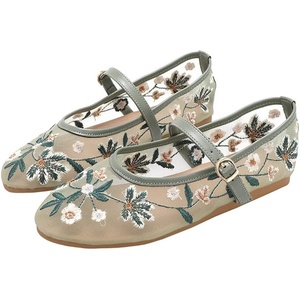 image:imageHee grand Mesh Ballet Flats for Women Floral Embroidered Round Toe Ballerina Shoes Mary Jane FlatsGreen