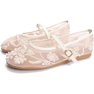 image:imageHee grand Mesh Ballet Flats for Women Pearl Floral Embroidered Round Toe Mary Jane Flats Dress Ballerina ShoesWhite