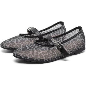 image:imageHee grand Mesh Flats for Women Round Toe Width Mary Jane Flats Crystal Rhinestone Studded Ballerina ShoesLeopard Black