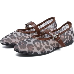 image:imageHee grand Mesh Flats for Women Round Toe Width Mary Jane Flats Crystal Rhinestone Studded Ballerina ShoesLeopard Brown B