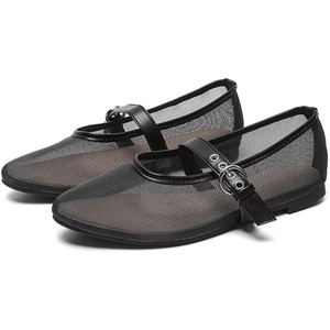 image:imageHee grand Mesh Flats for Women Round Toe Width Mary Jane Flats Crystal Rhinestone Studded Ballerina ShoesMesh Black