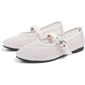 image:imageHee grand Mesh Flats for Women Round Toe Width Mary Jane Flats Crystal Rhinestone Studded Ballerina ShoesRhinestone White