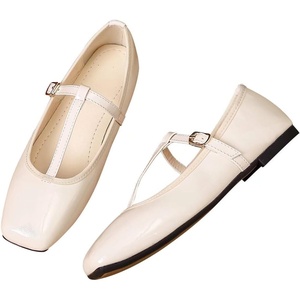 image:imageHee grand Patent Leather Flats for Women Adjustable TStrap Buckle Square Toe Mary Jane Shoes Comfortable Flats490apricot