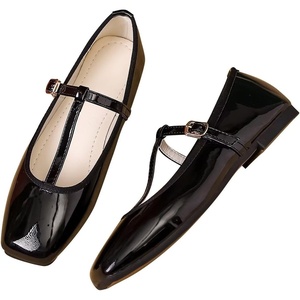 image:imageHee grand Patent Leather Flats for Women Adjustable TStrap Buckle Square Toe Mary Jane Shoes Comfortable Flats490black