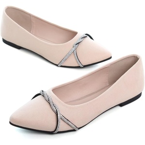 image:imageHee grand Pointed Toe Ballet Flats for Women Suede Rhinestones Chains Black Dress Shoes Comfort SlipOn LoafersApricot