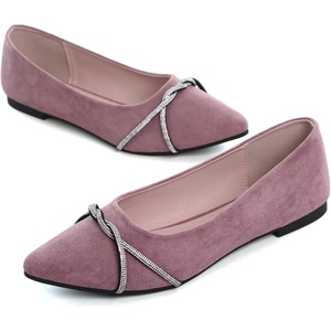 image:imageHee grand Pointed Toe Ballet Flats for Women Suede Rhinestones Chains Black Dress Shoes Comfort SlipOn LoafersElegant Pink