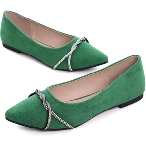 image:imageHee grand Pointed Toe Ballet Flats for Women Suede Rhinestones Chains Black Dress Shoes Comfort SlipOn LoafersGrass Green