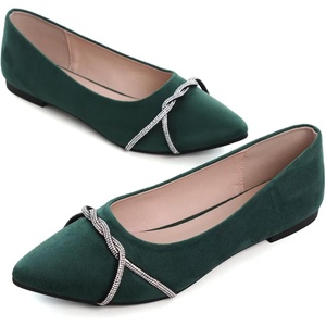 image:imageHee grand Pointed Toe Ballet Flats for Women Suede Rhinestones Chains Black Dress Shoes Comfort SlipOn LoafersGreen