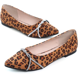 image:imageHee grand Pointed Toe Ballet Flats for Women Suede Rhinestones Chains Black Dress Shoes Comfort SlipOn LoafersLeopard Brown