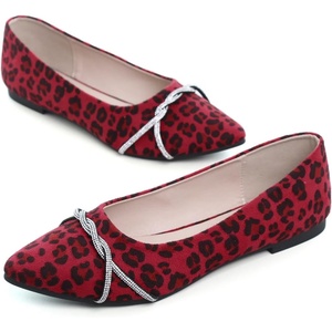 image:imageHee grand Pointed Toe Ballet Flats for Women Suede Rhinestones Chains Black Dress Shoes Comfort SlipOn LoafersLeopard Red