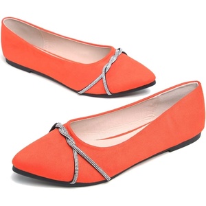 image:imageHee grand Pointed Toe Ballet Flats for Women Suede Rhinestones Chains Black Dress Shoes Comfort SlipOn LoafersOrange