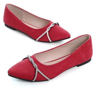 image:imageHee grand Pointed Toe Ballet Flats for Women Suede Rhinestones Chains Black Dress Shoes Comfort SlipOn LoafersRed