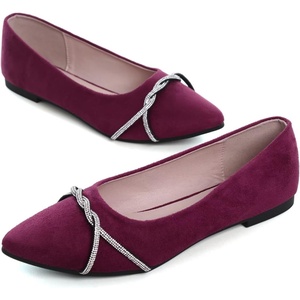 image:imageHee grand Pointed Toe Ballet Flats for Women Suede Rhinestones Chains Black Dress Shoes Comfort SlipOn LoafersWine Red