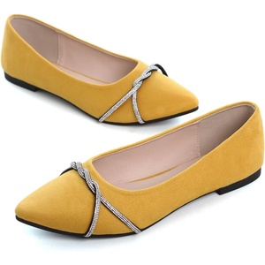 image:imageHee grand Pointed Toe Ballet Flats for Women Suede Rhinestones Chains Black Dress Shoes Comfort SlipOn LoafersYellow