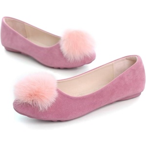 image:imageHee grand Pom Pom Ballet Flats for Women Suede Pointed Toe SlipOn Casual Comfortable Flat Shoes448pink