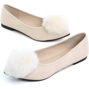 image:imageHee grand Pom Pom Ballet Flats for Women Suede Pointed Toe SlipOn Casual Comfortable Flat ShoesApricot