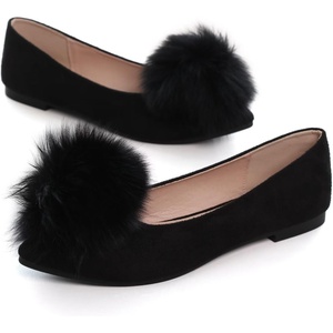 image:imageHee grand Pom Pom Ballet Flats for Women Suede Pointed Toe SlipOn Casual Comfortable Flat ShoesBlack