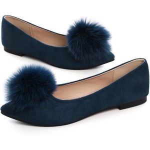 image:imageHee grand Pom Pom Ballet Flats for Women Suede Pointed Toe SlipOn Casual Comfortable Flat ShoesDark Blue