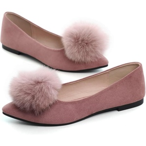 image:imageHee grand Pom Pom Ballet Flats for Women Suede Pointed Toe SlipOn Casual Comfortable Flat ShoesElegant Pink