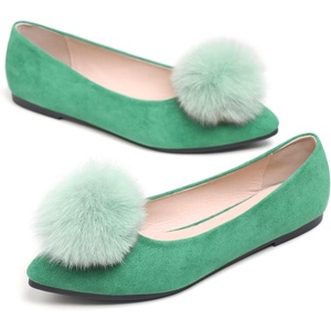 image:imageHee grand Pom Pom Ballet Flats for Women Suede Pointed Toe SlipOn Casual Comfortable Flat ShoesGrass Green