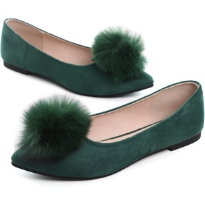 image:imageHee grand Pom Pom Ballet Flats for Women Suede Pointed Toe SlipOn Casual Comfortable Flat ShoesGreen