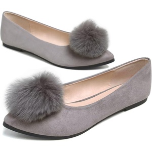image:imageHee grand Pom Pom Ballet Flats for Women Suede Pointed Toe SlipOn Casual Comfortable Flat ShoesGrey