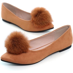 image:imageHee grand Pom Pom Ballet Flats for Women Suede Pointed Toe SlipOn Casual Comfortable Flat ShoesKhaki