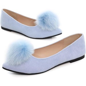 image:imageHee grand Pom Pom Ballet Flats for Women Suede Pointed Toe SlipOn Casual Comfortable Flat ShoesLight Blue