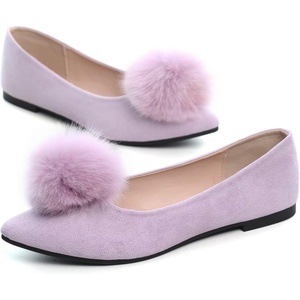 image:imageHee grand Pom Pom Ballet Flats for Women Suede Pointed Toe SlipOn Casual Comfortable Flat ShoesLight Purple