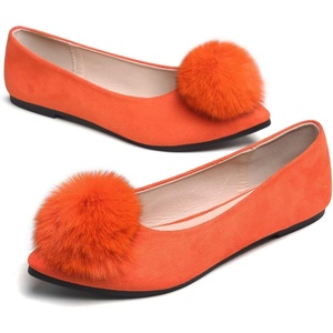 image:imageHee grand Pom Pom Ballet Flats for Women Suede Pointed Toe SlipOn Casual Comfortable Flat ShoesOrange