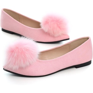 image:imageHee grand Pom Pom Ballet Flats for Women Suede Pointed Toe SlipOn Casual Comfortable Flat ShoesPink