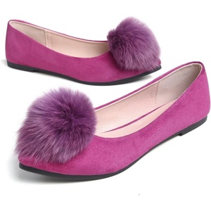 image:imageHee grand Pom Pom Ballet Flats for Women Suede Pointed Toe SlipOn Casual Comfortable Flat ShoesRose Purple