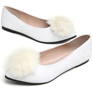 image:imageHee grand Pom Pom Ballet Flats for Women Suede Pointed Toe SlipOn Casual Comfortable Flat ShoesWhite