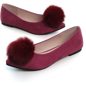 image:imageHee grand Pom Pom Ballet Flats for Women Suede Pointed Toe SlipOn Casual Comfortable Flat ShoesWine Red