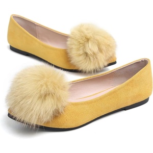 image:imageHee grand Pom Pom Ballet Flats for Women Suede Pointed Toe SlipOn Casual Comfortable Flat ShoesYellow