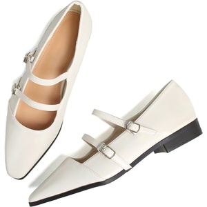 image:imageHee grand Retro Ankle Strap Buckle Mary Jane Shoes Women Pointed Toe PU Leather Low Heel Dress ShoesApricot