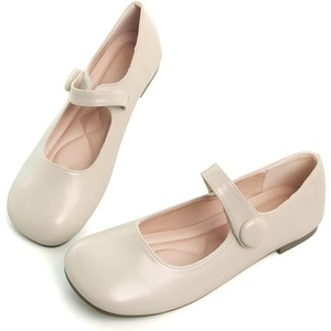image:imageHee grand Retro Mary Jane Shoes for Women Cute Round Toe Buckle Ballet Flats Leather Dress Flats Soft Work FlatsApricot