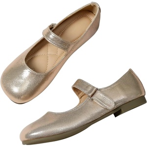 image:imageHee grand Retro Mary Jane Shoes for Women Cute Round Toe Buckle Ballet Flats Leather Dress Flats Soft Work FlatsGold