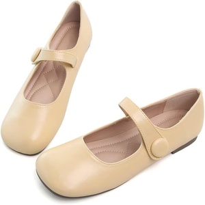 image:imageHee grand Retro Mary Jane Shoes for Women Cute Round Toe Buckle Ballet Flats Leather Dress Flats Soft Work FlatsYellow